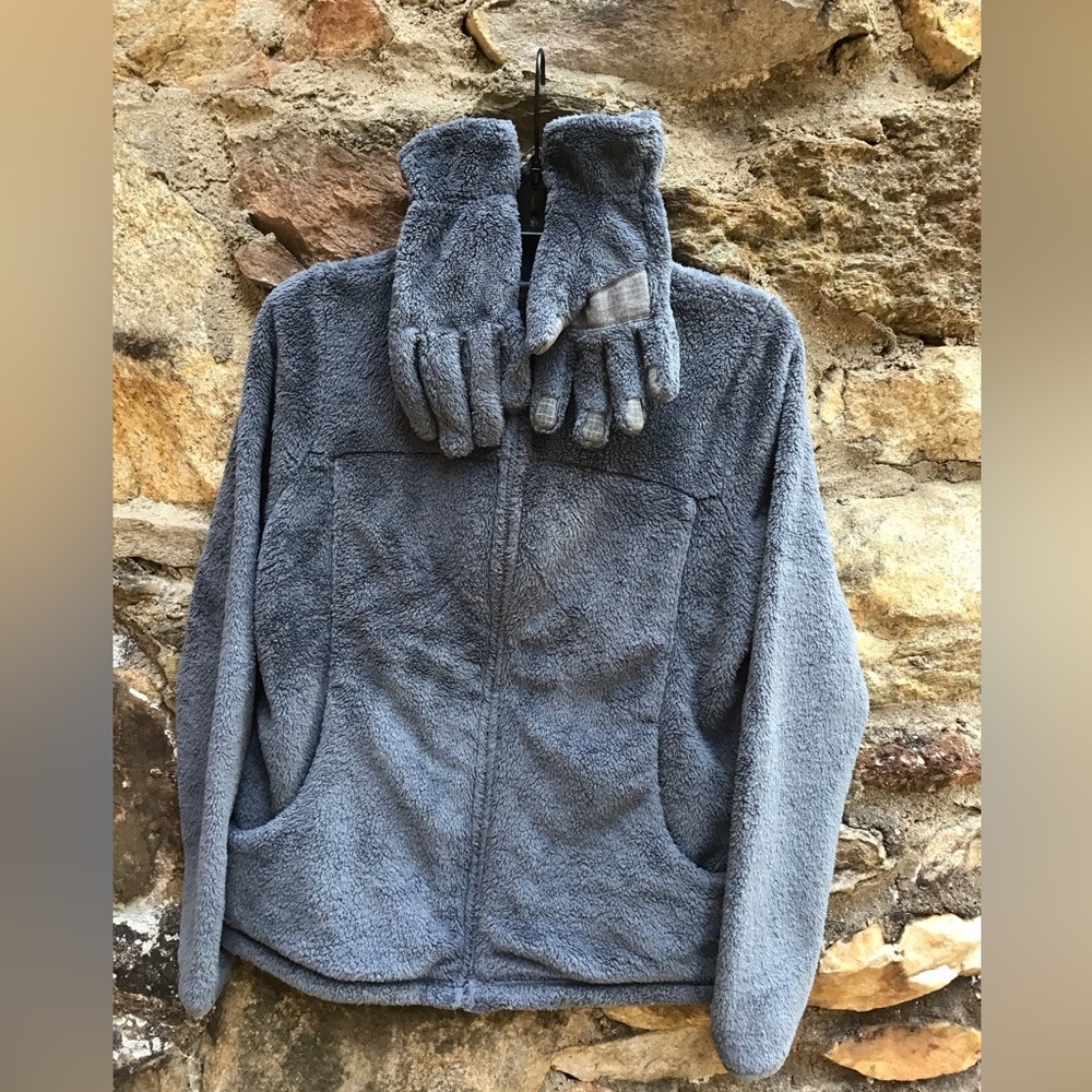 Lands' End Plush Teddy Jacket with Matching Gloves in Gray